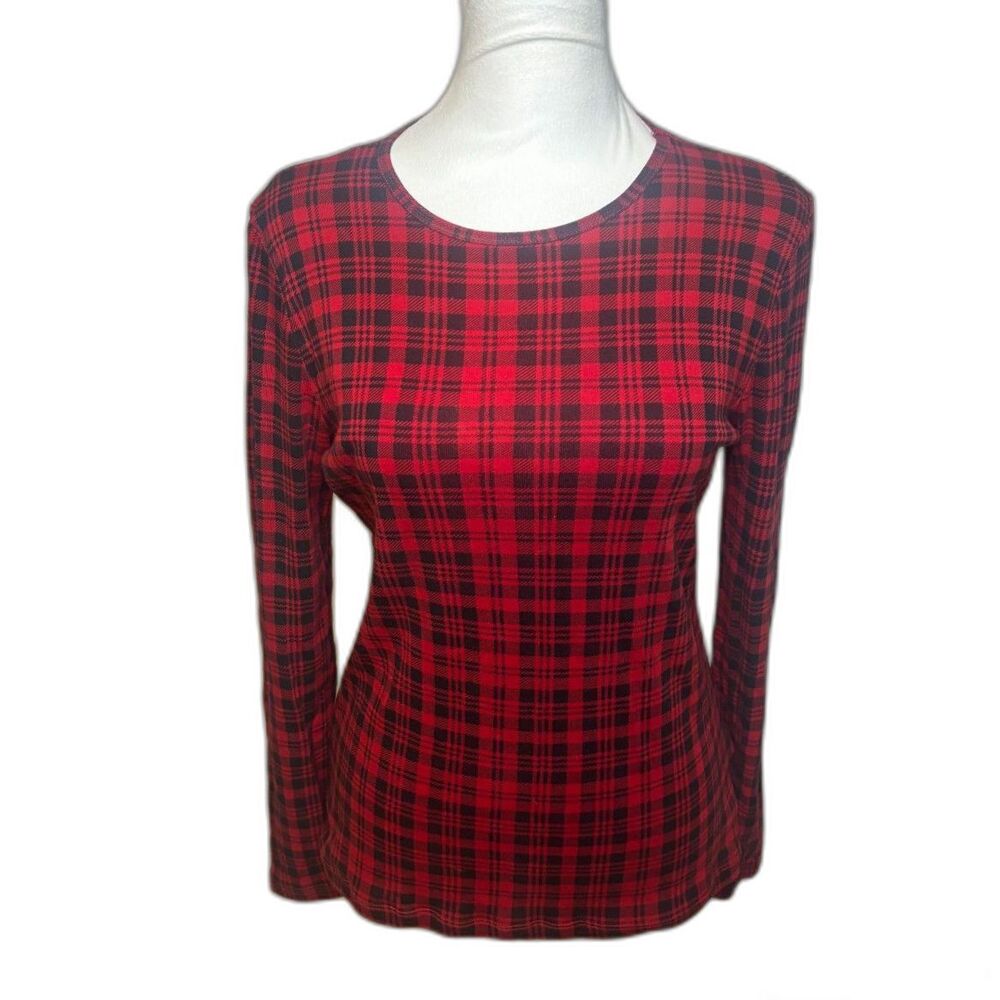 Lauren Ralph Lauren Classic Red Gingham Cotton Stripe Long Sleeve Top Womens
